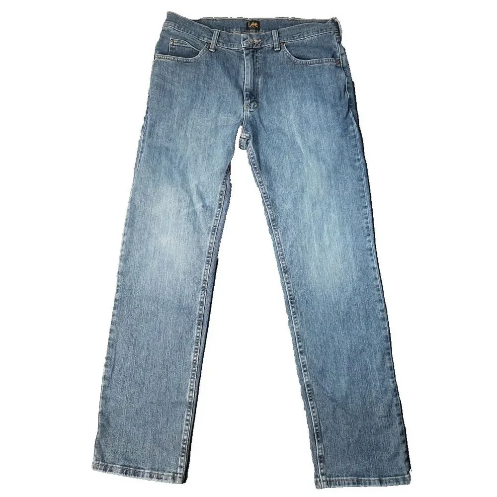 Lee Jeans Mens 34x32 Blue Denim Casual Medium Wash Straight Leg Regular Fit